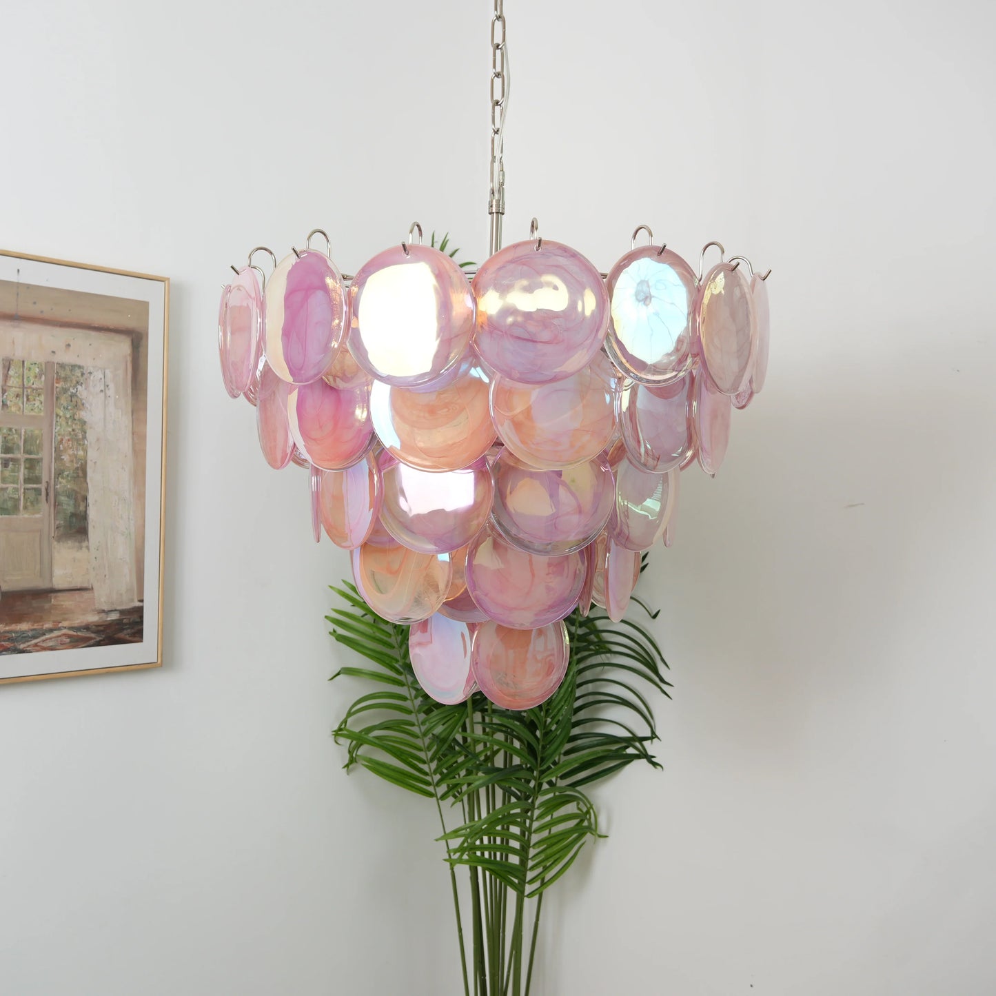 Elegant Pink Murano Disc Chandelier