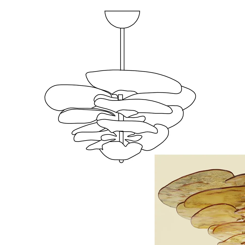 Textured Glass Leaf Amber Chandelier