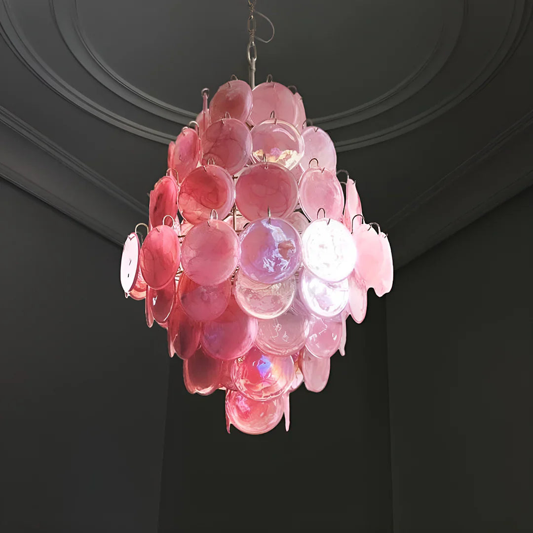 Huge Vintage Murano Pink Disks Chandelier