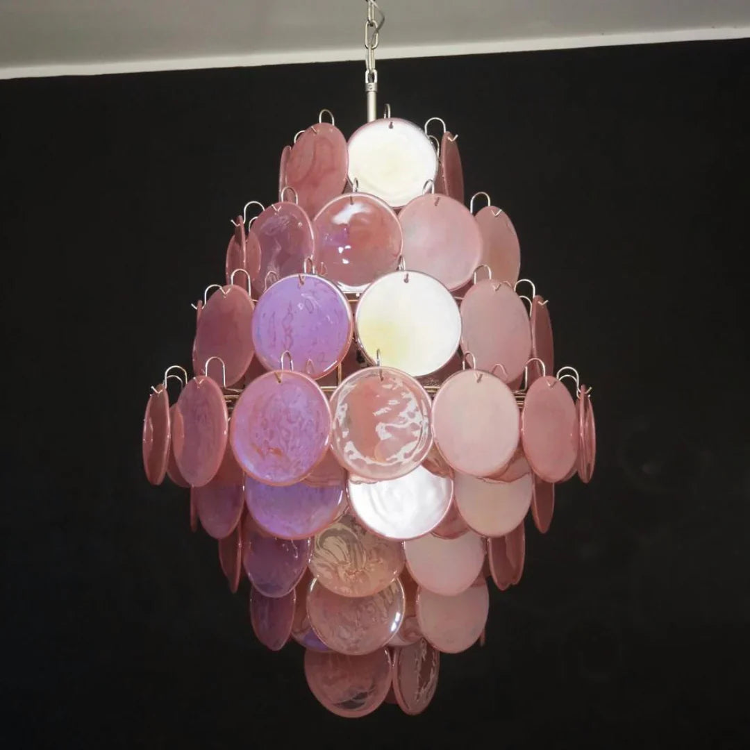 Huge Vintage Murano Pink Disks Chandelier