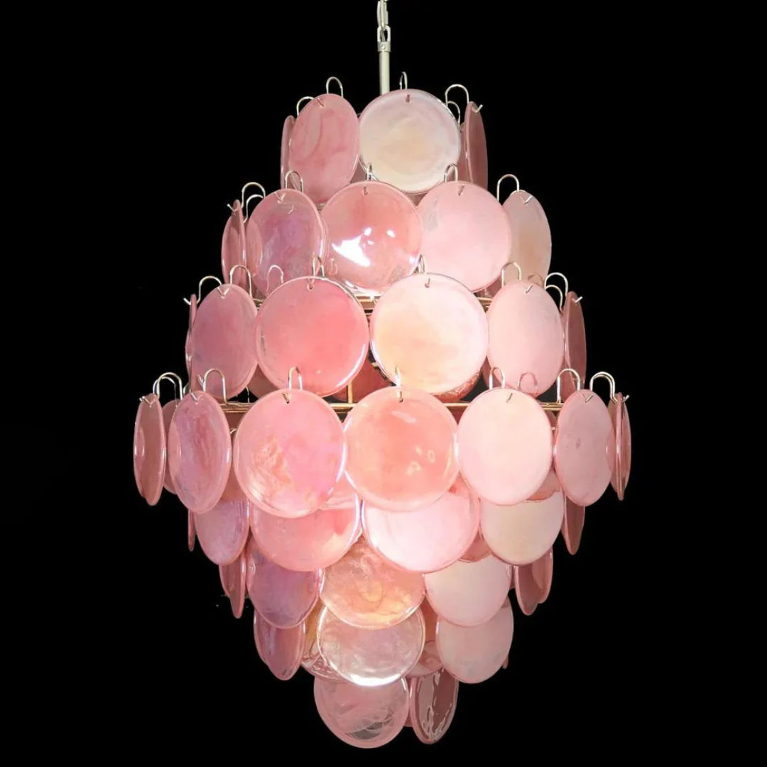 Huge Vintage Murano Pink Disks Chandelier
