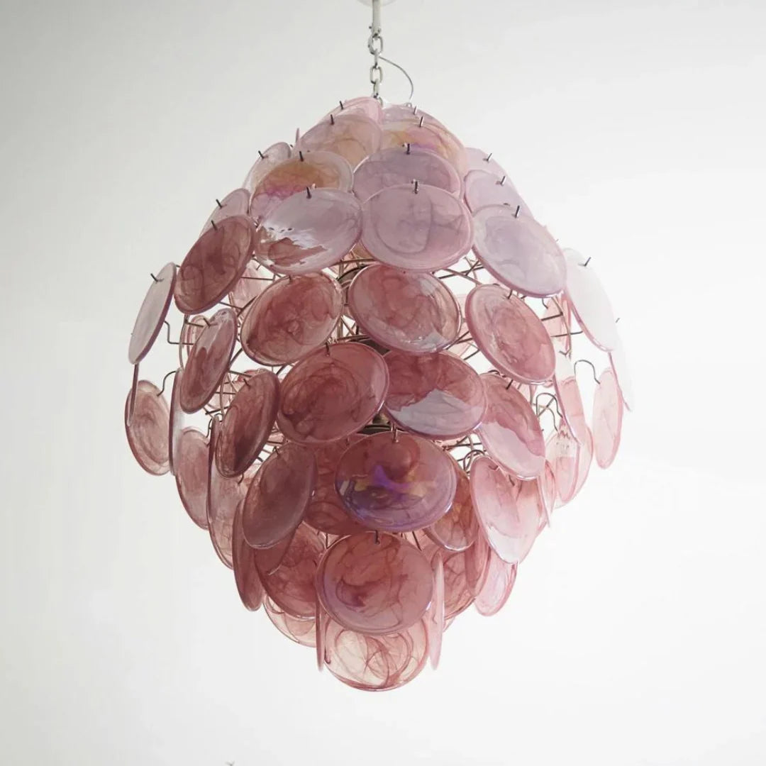 Huge Vintage Murano Pink Disks Chandelier