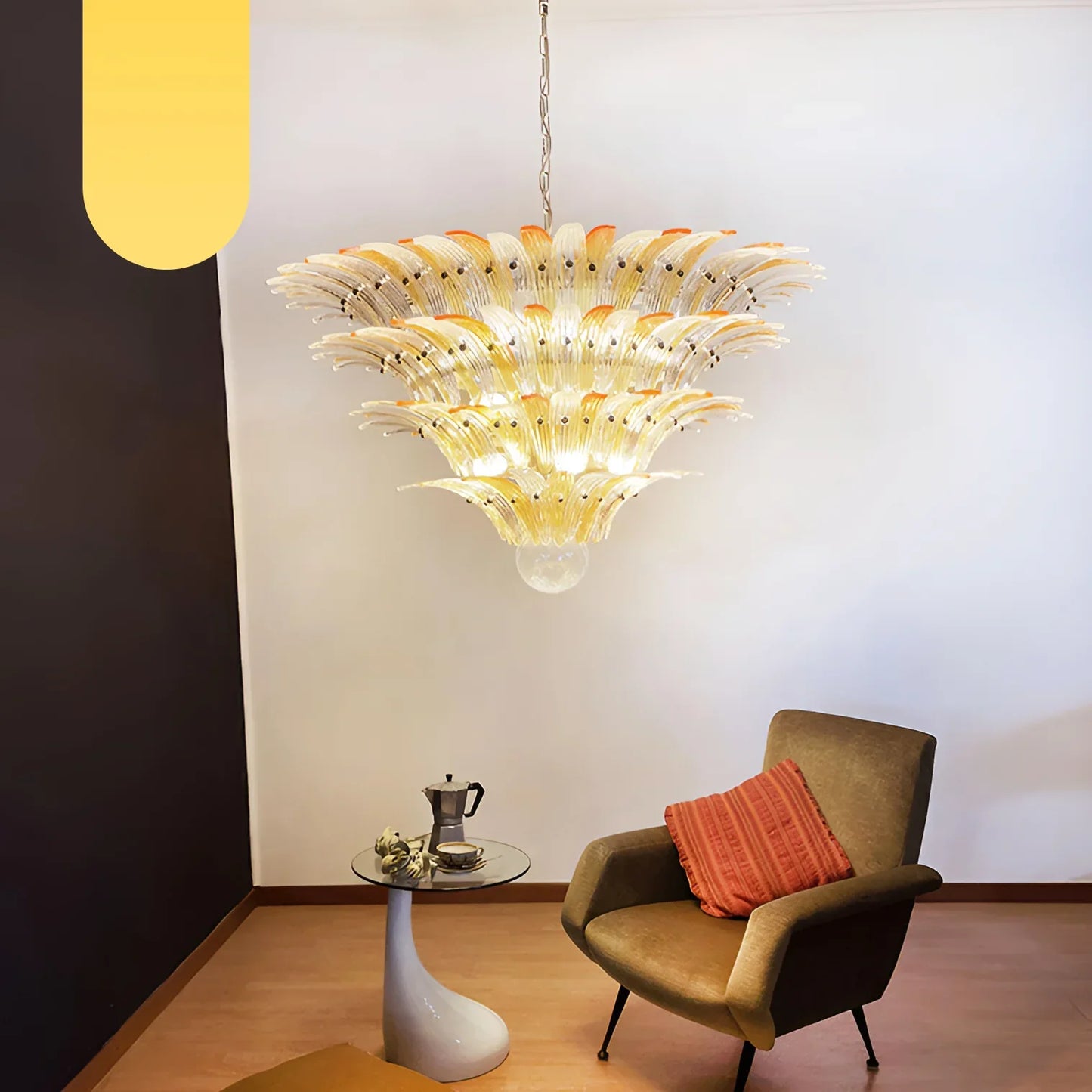 Murano Palmette Amber Trasparent Chandelier