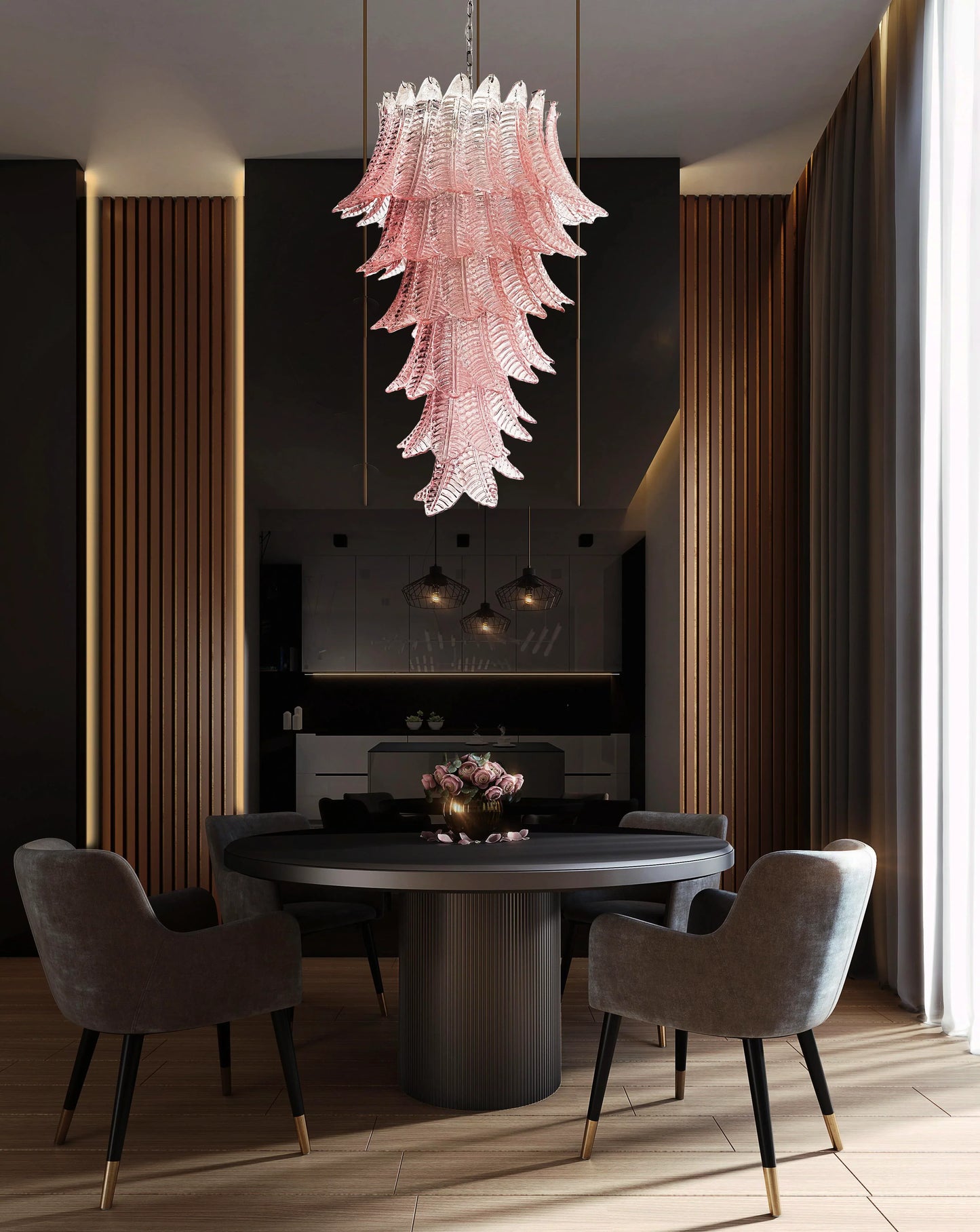 Murano Pink Felch Spiral Chandelier