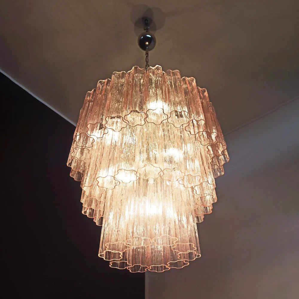 Murano Pink Glass Tube Chandelier