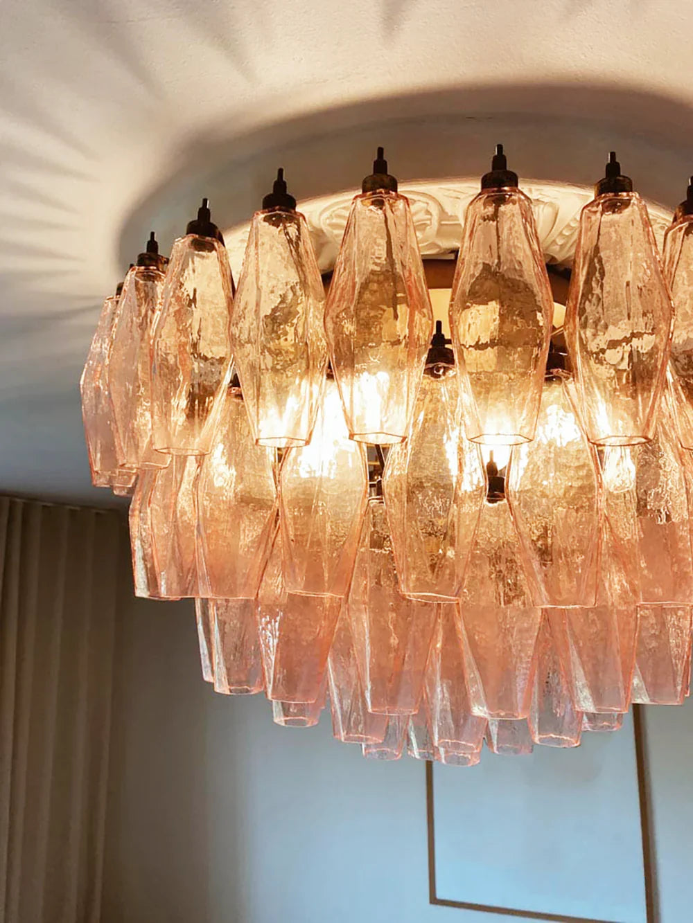 Murano Poliedri Pink Ceiling Light
