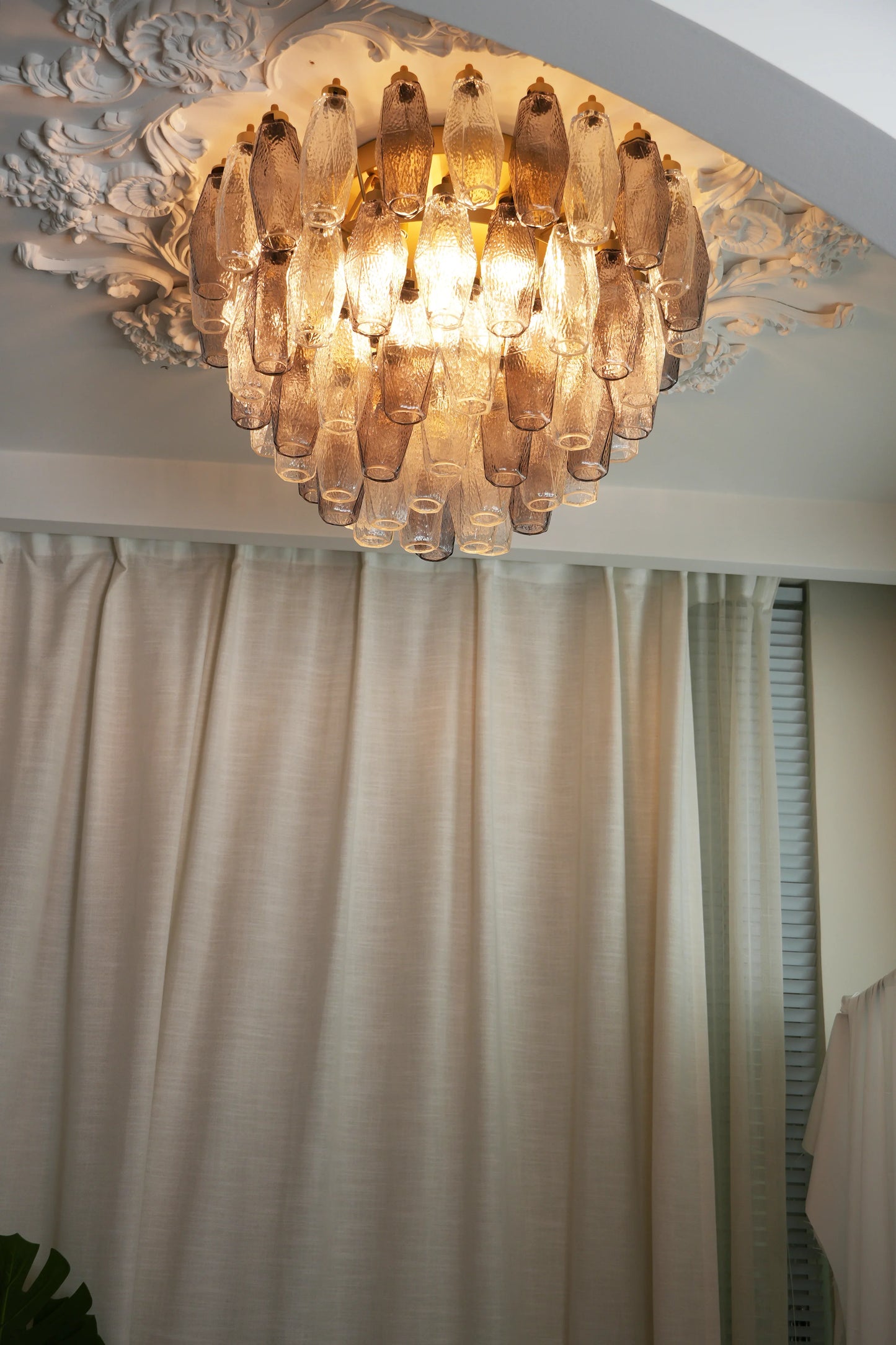 Murano Poliedri Transparent Smoked Ceiling Light
