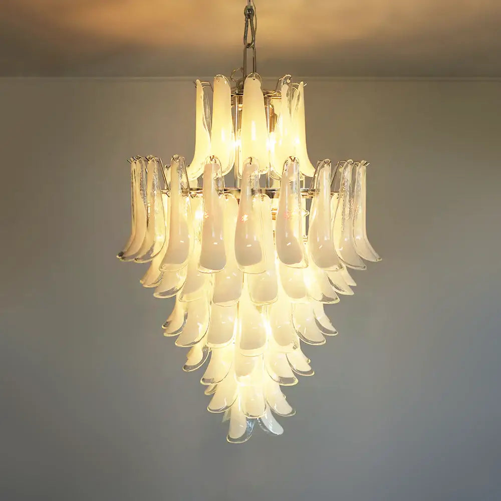 Stunning Murano White Glass Petals Chandelier