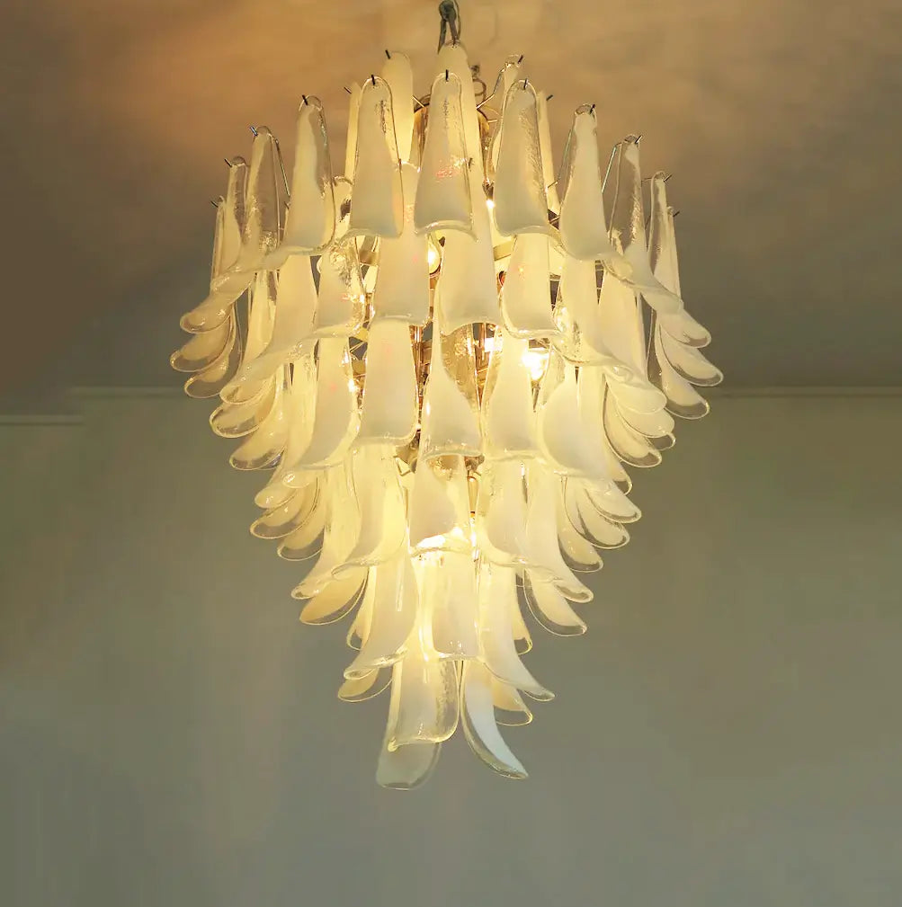 Stunning Murano White Glass Petals Chandelier
