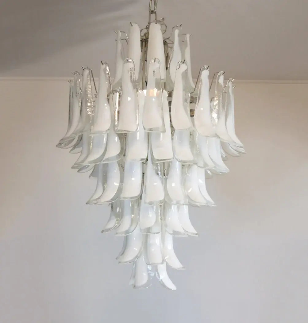 Stunning Murano White Glass Petals Chandelier