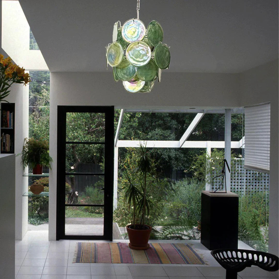 Vintage Murano Green Glass Disks Chandelier