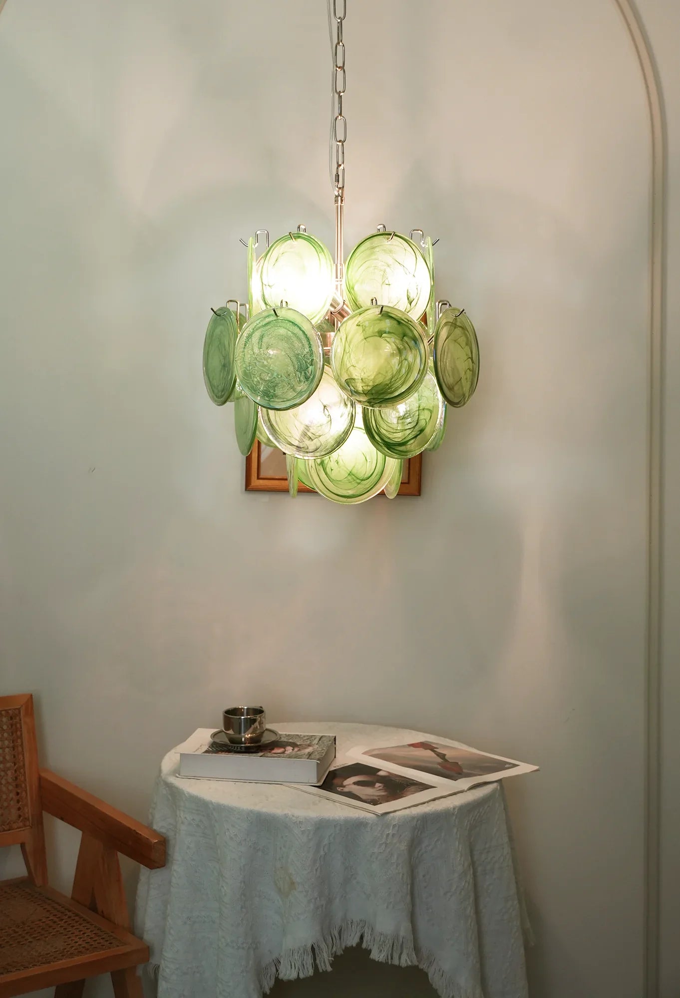 Vintage Murano Green Glass Disks Chandelier