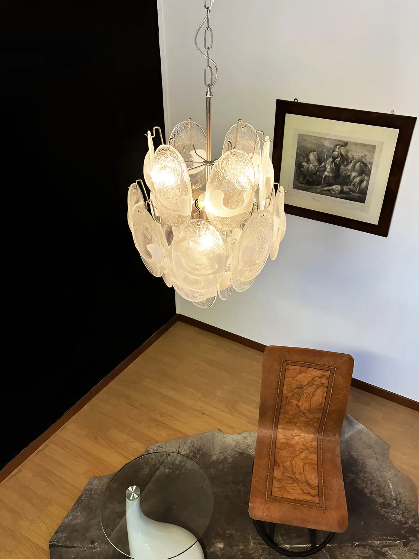 Vintage Murano Lattimo Glass White Chandelier
