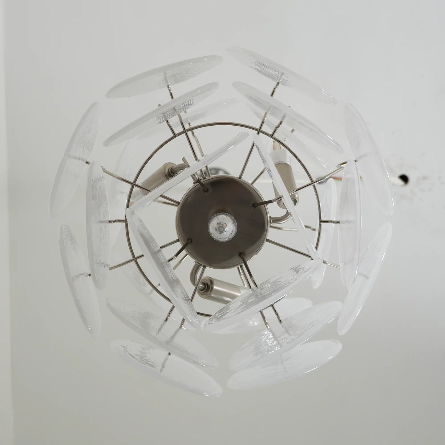 Vintage Murano White Glass Disks Chandelier