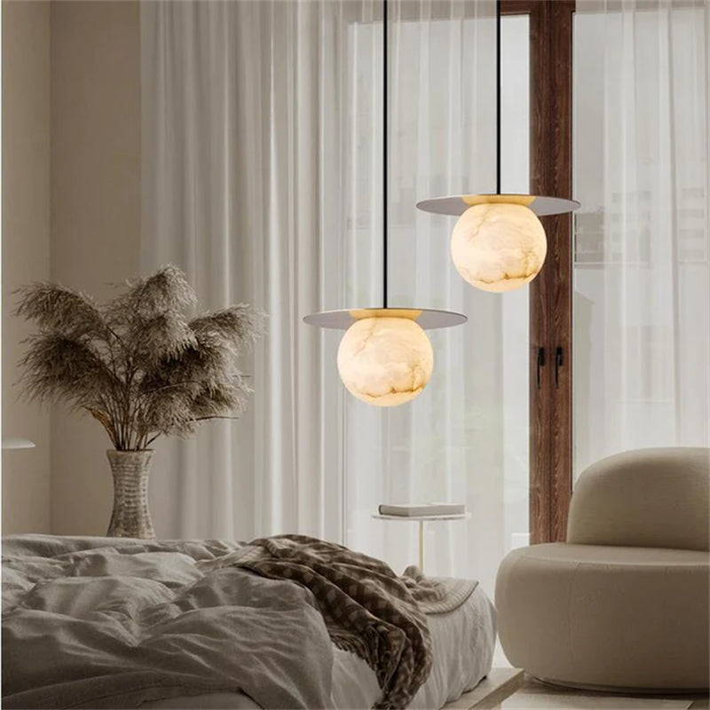 Boris Spanish Modern Alabaster Bedside Pendant Light