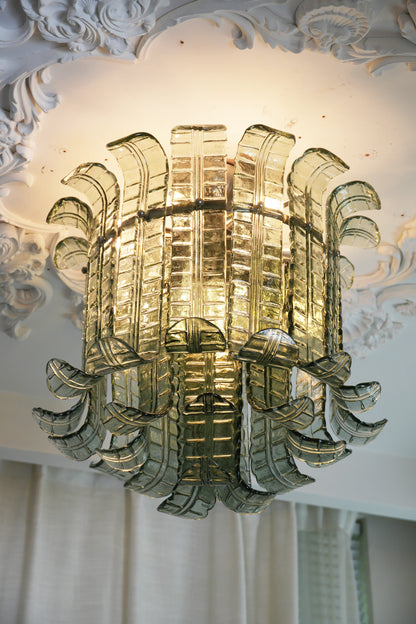 Elegant Murano Leaf Shaped Green Ceiling Lamp