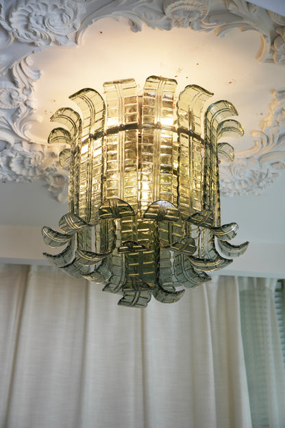 Elegant Murano Leaf Shaped Green Ceiling Lamp