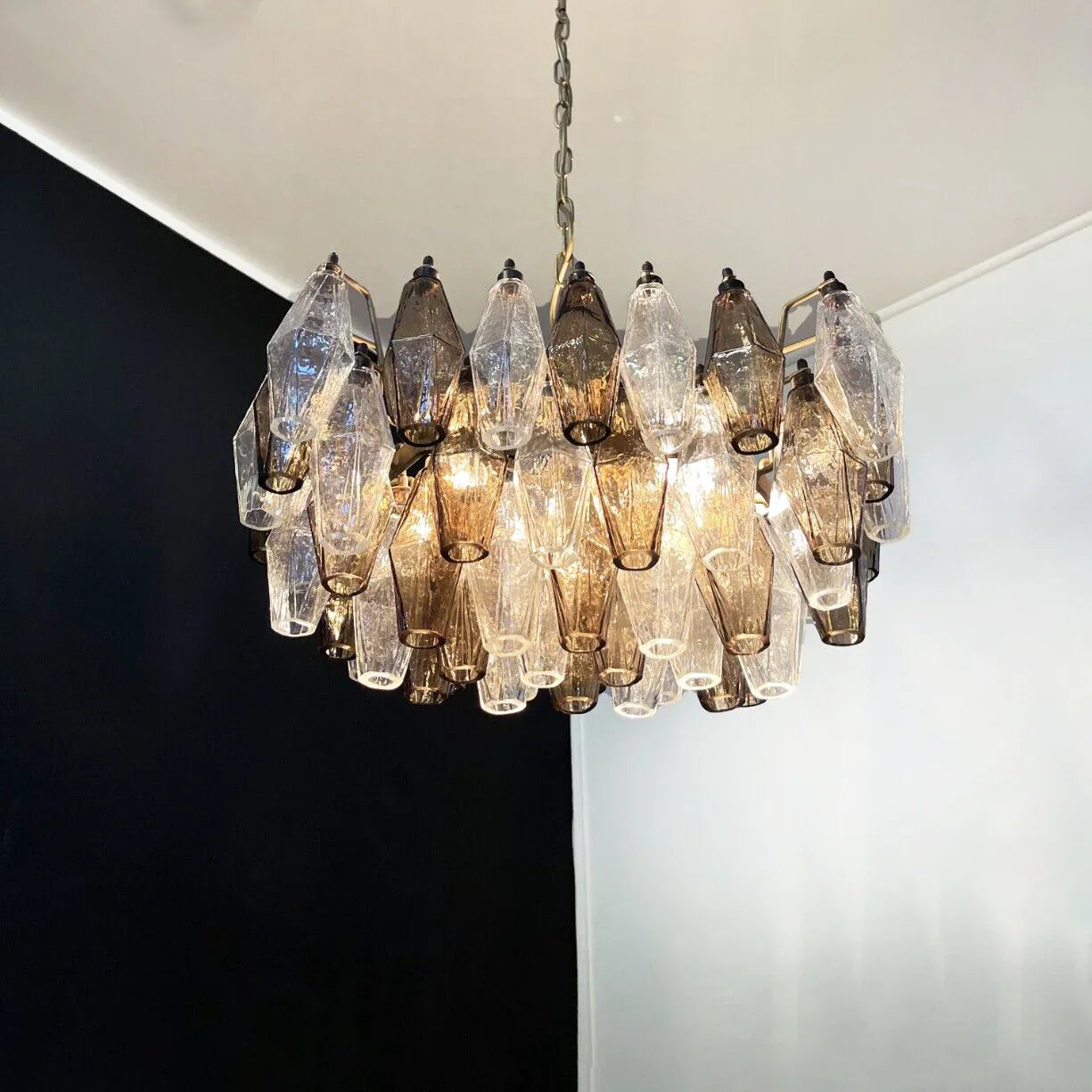 Poliedri Murano Transparent Smoked Chandelier