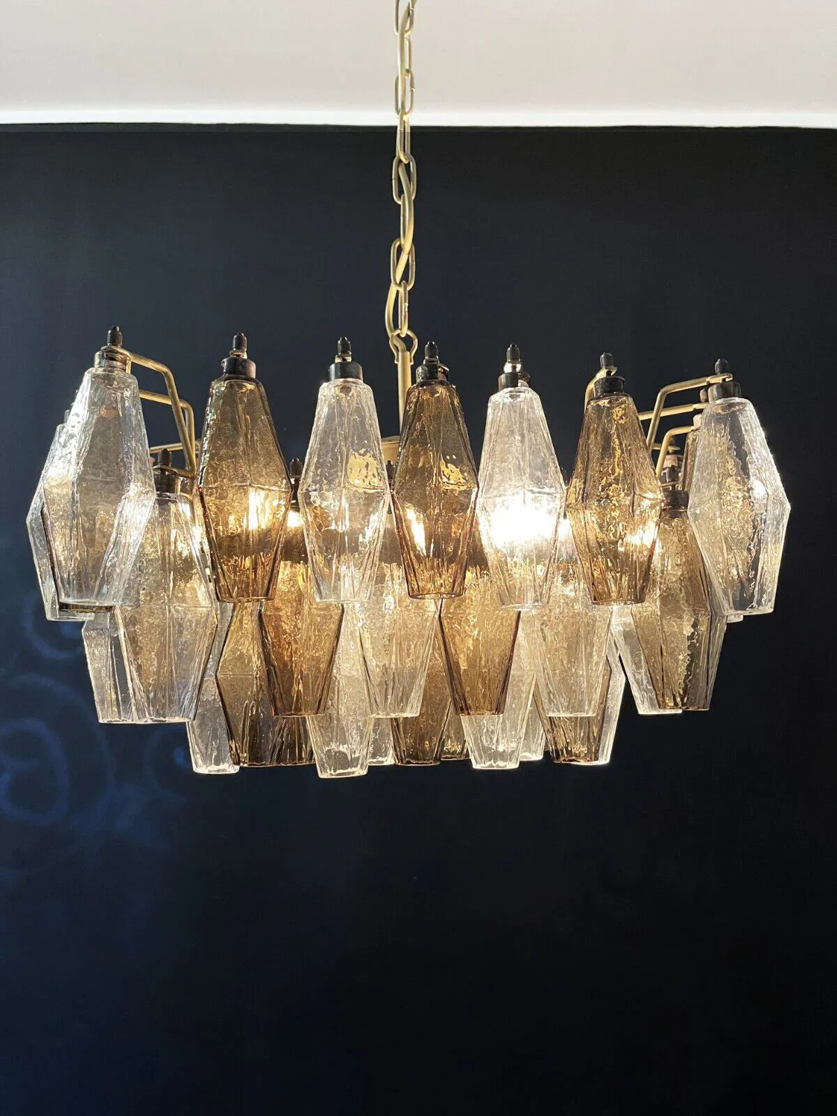 Poliedri Murano Transparent Smoked Chandelier