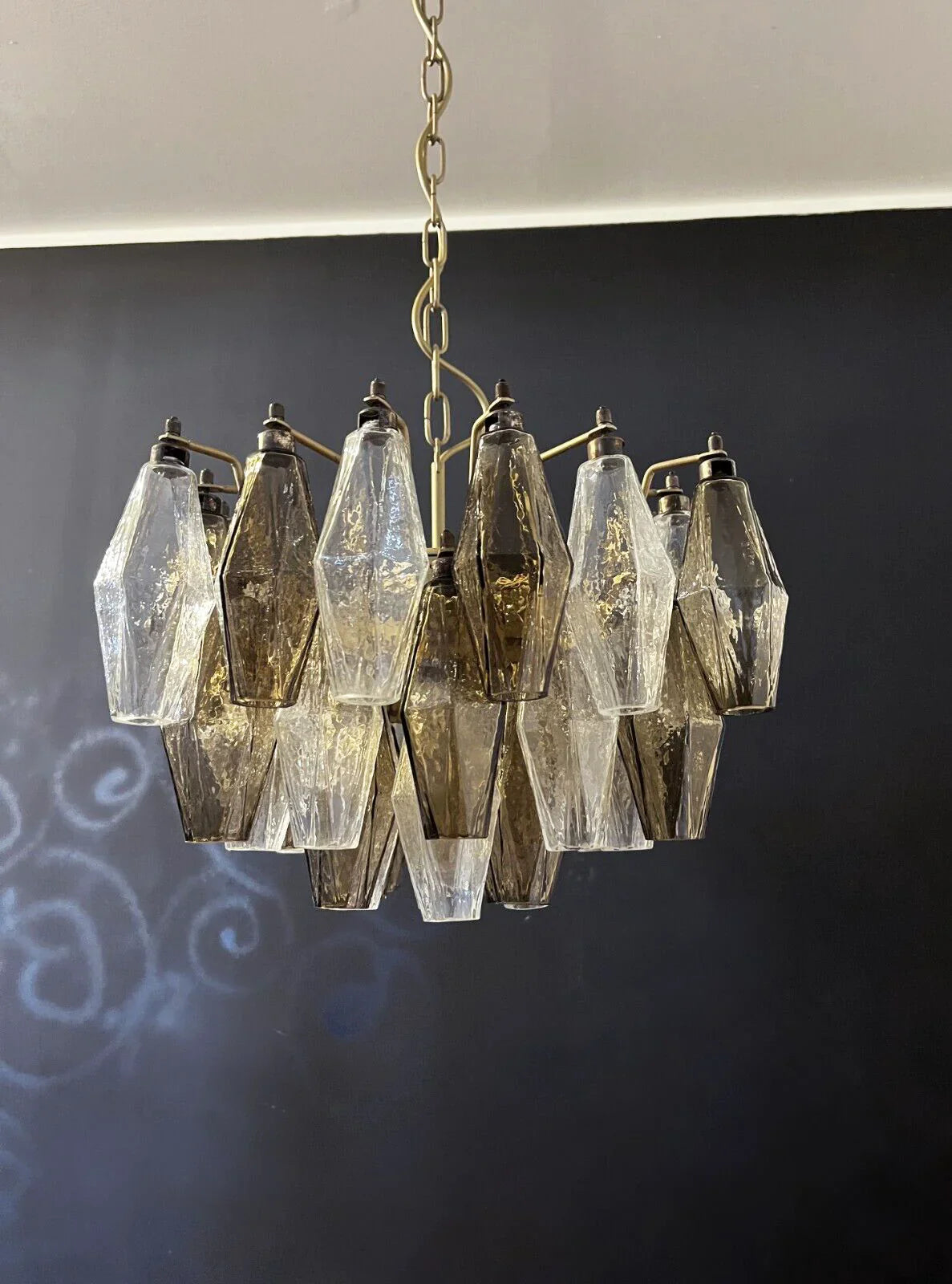 Poliedri Murano Transparent Smoked Chandelier