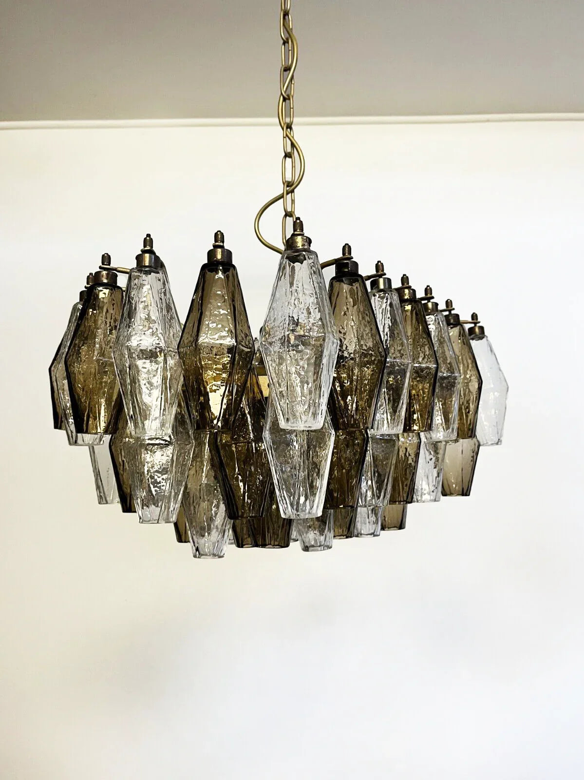 Poliedri Murano Transparent Smoked Chandelier