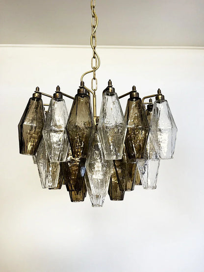 Poliedri Murano Transparent Smoked Chandelier