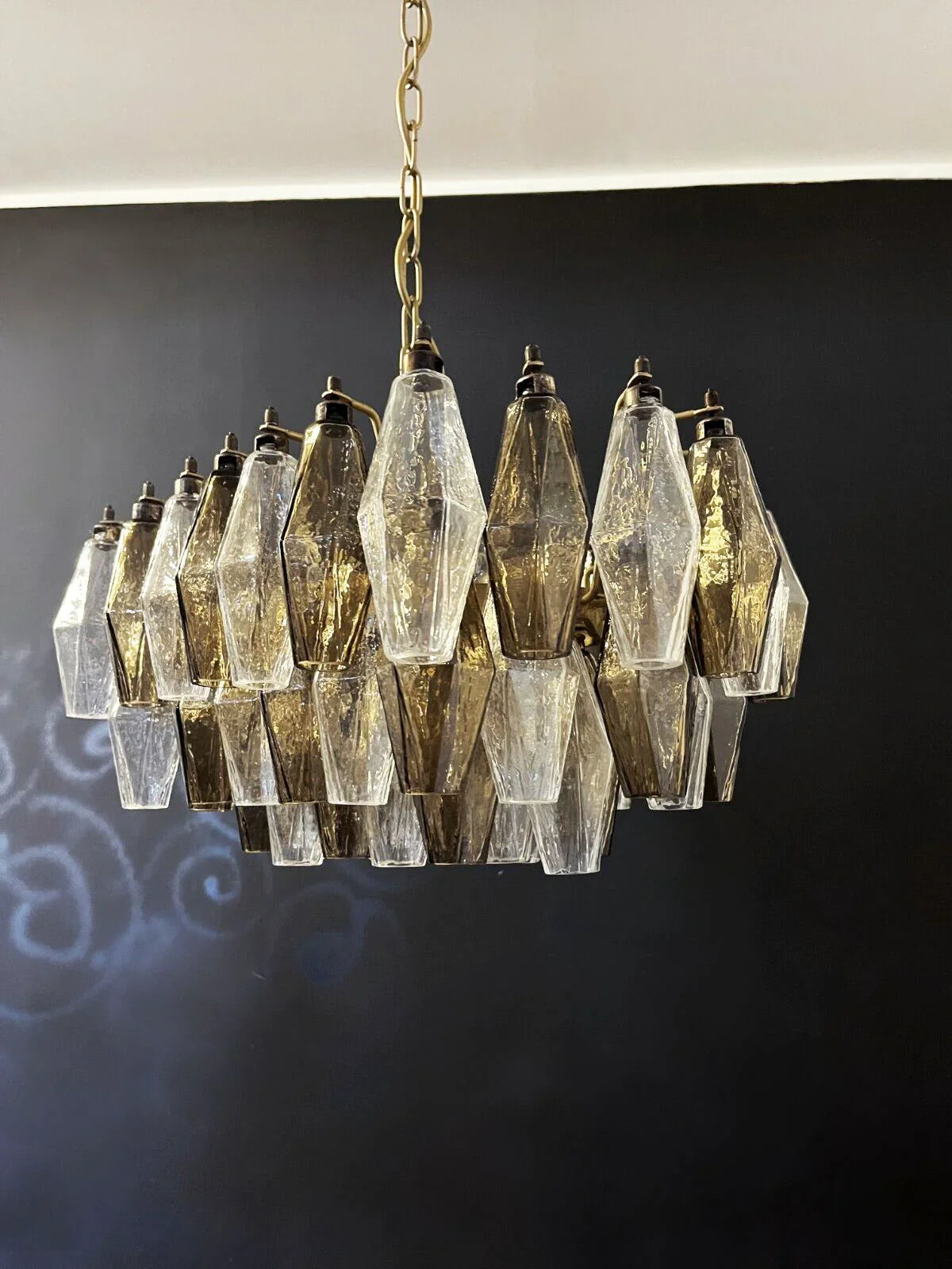 Poliedri Murano Transparent Smoked Chandelier