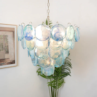 Elegant Blue Murano Disc Chandelier
