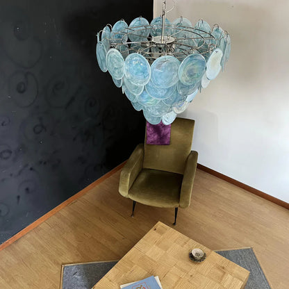 Elegant Blue Murano Disc Chandelier