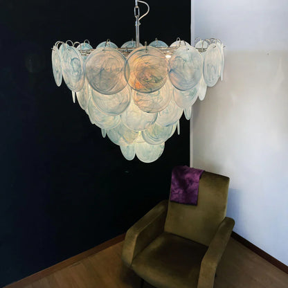 Elegant Blue Murano Disc Chandelier