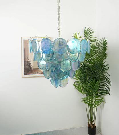 Elegant Blue Murano Disc Chandelier