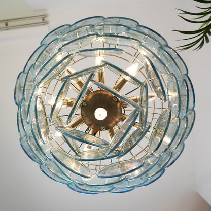 Elegant Blue Murano Disc Chandelier