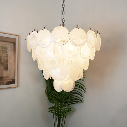 Elegant White Murano Disc Chandelier