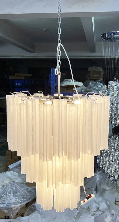 Elegant White Murano Glass Tube Chandelier