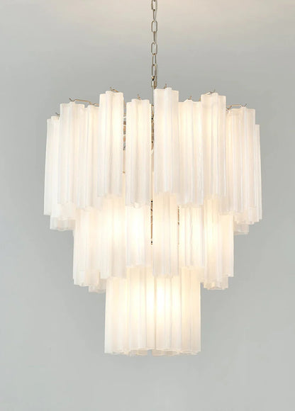 Elegant White Murano Glass Tube Chandelier