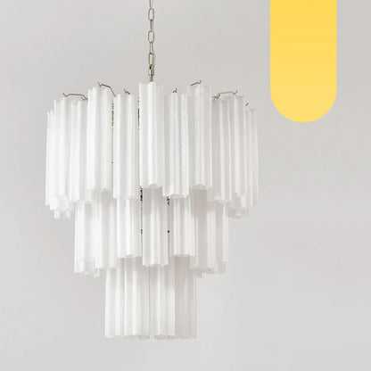 Elegant White Murano Glass Tube Chandelier