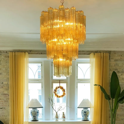 Elegant Yellow Murano Glass Tube Chandelier