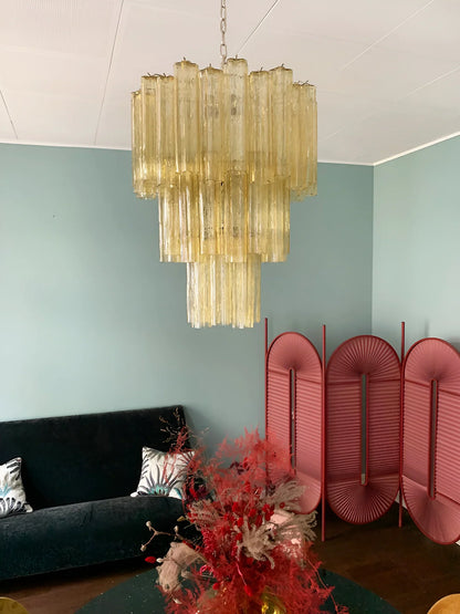 Elegant Yellow Murano Glass Tube Chandelier