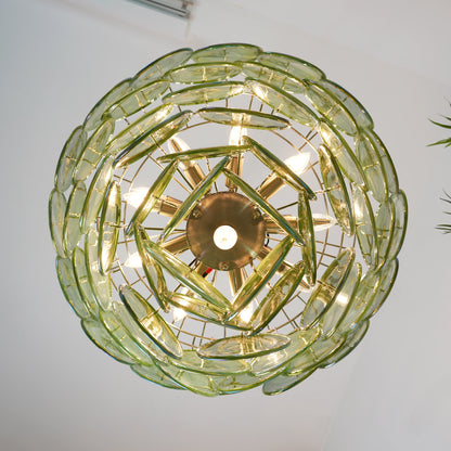 Elegant Green Murano Disc Chandelier
