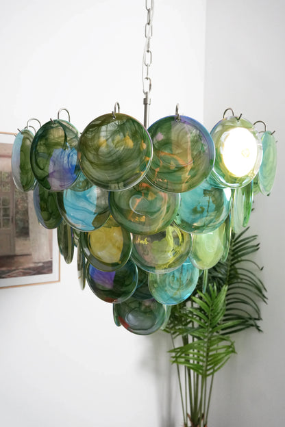 Elegant Green Murano Disc Chandelier