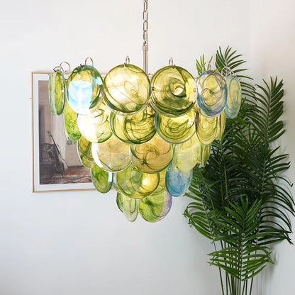 Elegant Green Murano Disc Chandelier