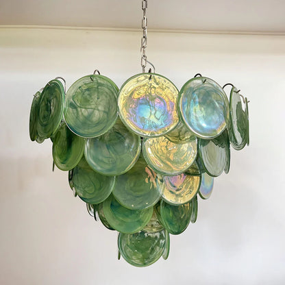 Elegant Green Murano Disc Chandelier