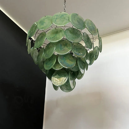 Elegant Green Murano Disc Chandelier