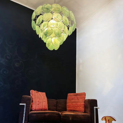Elegant Green Murano Disc Chandelier