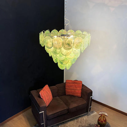 Elegant Green Murano Disc Chandelier