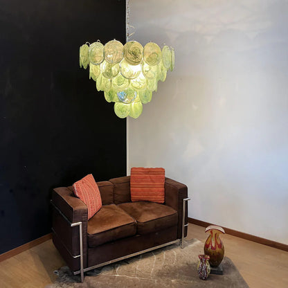 Elegant Green Murano Disc Chandelier