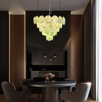 Elegant Green Murano Disc Chandelier