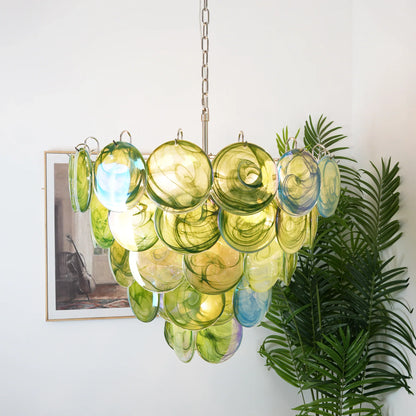 Elegant Green Murano Disc Chandelier