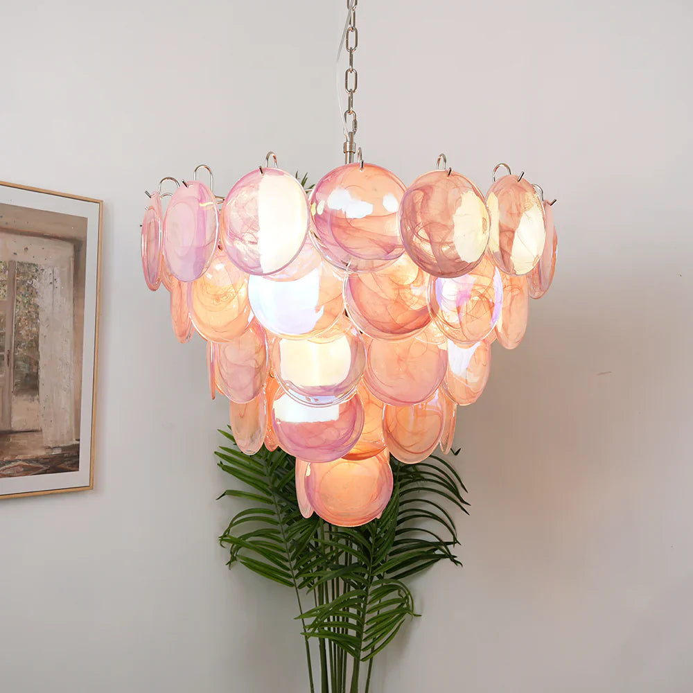Elegant Pink Murano Disc Chandelier