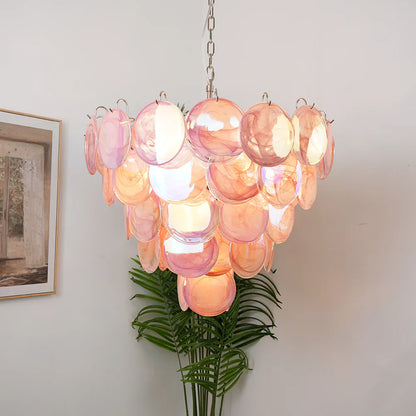 Elegant Pink Murano Disc Chandelier